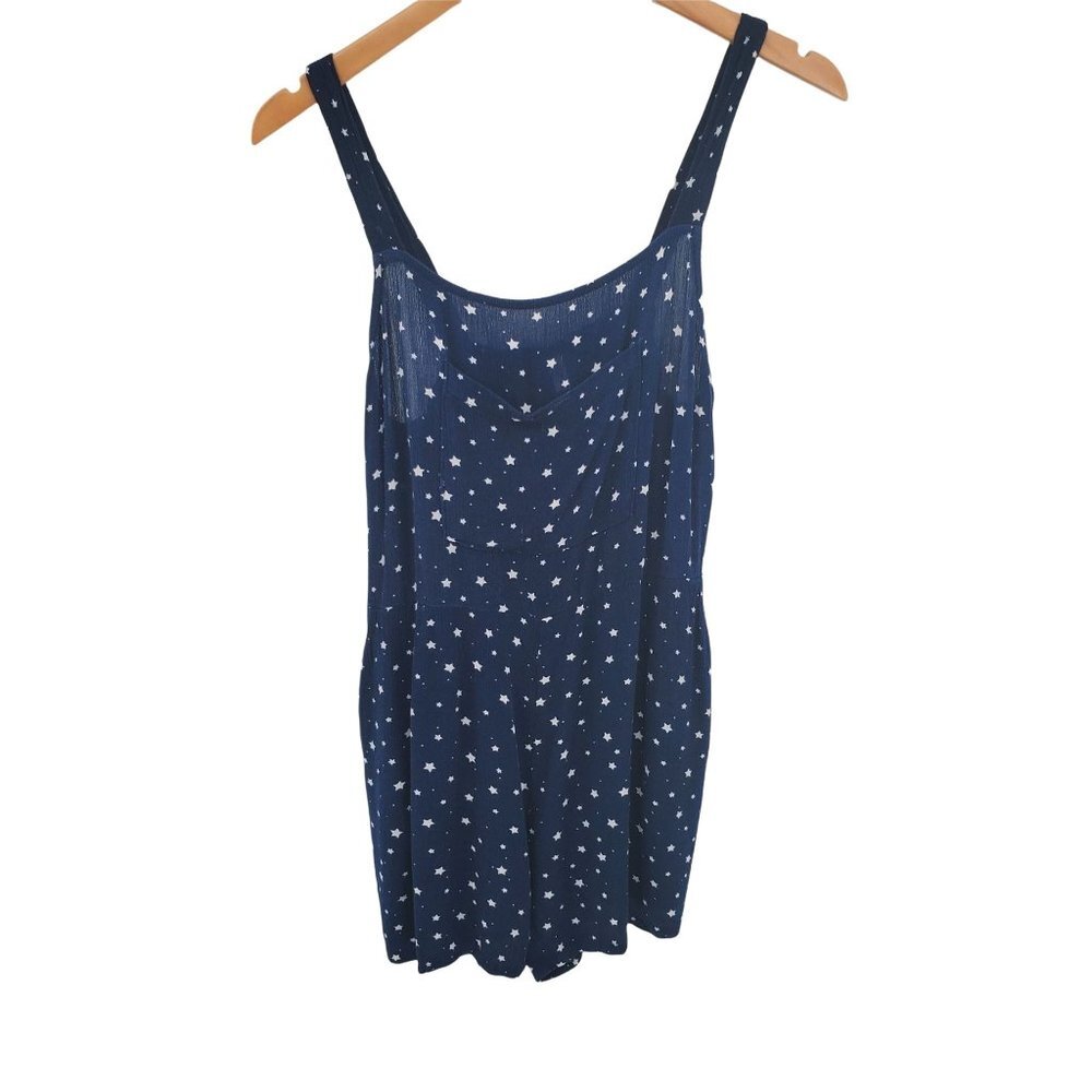 Xhilaration Womens Blue Star Print Romper Shorts Dress Size Small Pockets Summer
